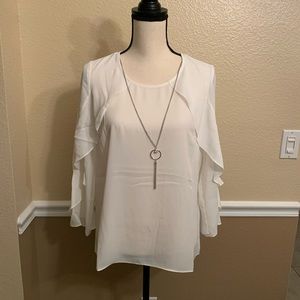 JM Collection White Necklace Blouse Petite Medium